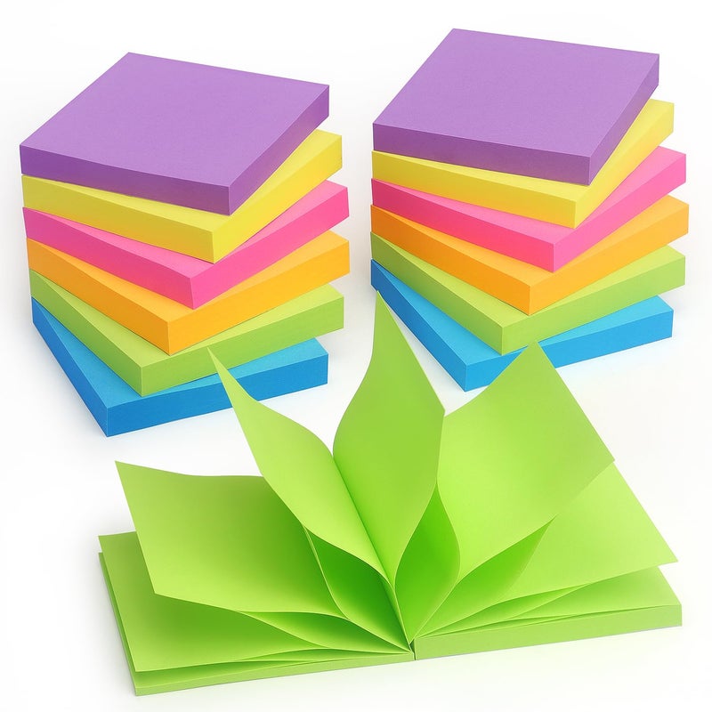 Winner Aura Pop Up Sticky Notes 3x3 inch Bright Colors Self-Stick Pads 12 Pack 1200 Sheets - Image 1